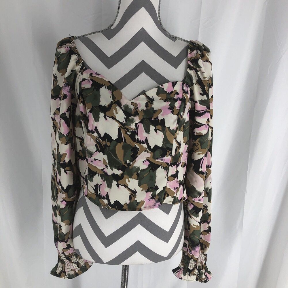 Vero Moda Long Sleeve Crop Floral Blouse, Side Zipper, Large